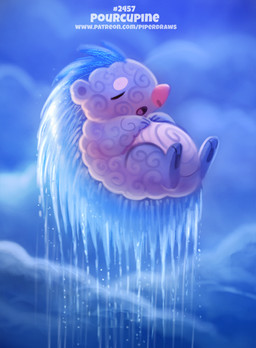 ambiguous_gender blue_body cloud eyes_closed feral floating humor open_mouth outside pun raining sleeping solo text visual_pun water white_body piper_thibodeau mammal porcupine rodent 2019 digital_media_(artwork) digital_painting_(artwork) painting_(artwork) url