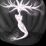 anthro blue_eyes divinity female glowing nude pale_body plant solo tree white_body the_nameless_guy hollow_knight team_cherry white_lady_(hollow_knight) deity elemental_creature elemental_humanoid flora_fauna humanoid plant_humanoid 1:1 hi_res