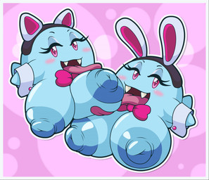 accessory areola bedroom_eyes big_areola big_breasts big_nipples blush bow_tie breast_lick breast_play breasts duo fake_cat_ears fake_ears fake_rabbit_ears fangs female headband huge_breasts hyper hyper_breasts licking narrowed_eyes nipples not_furry seductive simple_background teeth tongue tongue_on_breast tongue_out thisnameistaken mario_bros nintendo paper_mario paper_mario:_the_thousand_year_door lahla_(mario) peeka_(mario) boo_(mario) ghost spirit sibling_(lore) sister_(lore) sisters_(lore) twins_(lore)