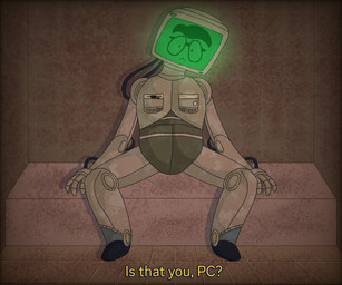 computer electronics eyewear for_a_head frowning_at_viewer glasses head_tilt inside looking_at_viewer machine male not_furry rust screen screen_face sitting solo spread_legs spreading text wire saltypupcake netflix the_electric_state pc_(the_electric_state) monitor_head object_head robot screen_head 6:5 digital_media_(artwork) english_text hi_res
