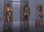 abs anthro athletic athletic_anthro athletic_female big_breasts blue_eyes breasts brown_body brown_scales butt cervix claws clitoris female forked_tongue genitals grey_nipples grey_pussy hand_on_hip hand_on_shoulder horn huge_breasts looking_at_viewer looking_back navel nipples non-mammal_breasts nude open_mouth pattern_background pussy scales simple_background smile solo standing striped_background teeth text thick_thighs tongue tongue_out urethra wide_hips eliana-asato reptile scalie trenco 2017 digital_media_(artwork) english_text model_sheet