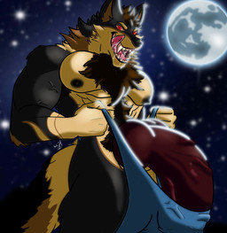 abs ambiguous_fluids animal_genitalia animal_penis anthro armpit_hair balls bared_teeth big_balls big_penis bodily bodily_fluids body_hair bulge canine_genitalia canine_penis chest_hair clothing genitals growth hairy huge_balls huge_penis hyper hyper_genitalia jockstrap knot knotted_penis male male/male muscular musk nipples penis saliva saliva_string size_difference solo teeth underwear vein veiny_penis north_husky mythology zoka(north_husky) canid canine canis mammal mythological_canine mythological_creature unknown_species werecanid werecanine werecreature werewolf hi_res