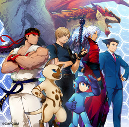 ambiguous_gender anthro armor belt black_clothing black_gloves black_hair black_handwear blonde_hair blue_body blue_clothing blue_eyes brown_body brown_fur business_suit clothing crossed_arms digitigrade feral fingerless_gloves flying fur gloves group hair hand_on_hip handwear headgear helmet jacket looking_up machine male melee_weapon membrane_(anatomy) membranous_wings muscular muscular_human muscular_male necktie nude open_mouth red_body red_clothing red_gloves red_handwear red_jacket red_scales red_topwear scales simple_background size_difference smile standing suit sword tail tongue tongue_out topwear weapon whiskers white_hair wings mizuno_keisuke ace_attorney capcom devil_may_cry mega_man_(series) monster_hunter resident_evil street_fighter dante_(dmc) leon_kennedy mega_man_(character) phoenix_wright ryu_(street_fighter) felid felyne flying_wyvern human lynian mammal rath_wyvern rathalos robot digital_media_(artwork) hi_res official_art