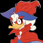 anthro black_background cape clothing female hair hat headgear headwear long_hair looking_at_viewer mask musketeer ponytail serious_face simple_background solo superhero hirothedragon daisy_and_the_mysteries_of_paris disney daisy_duck the_rose_of_paris anatid anseriform avian bird duck 1:1 absurd_res hi_res