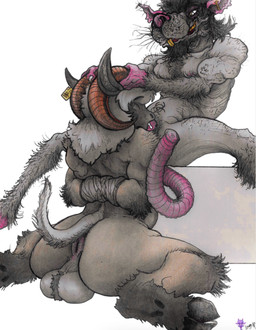 anthro biohazard_symbol bodily_fluids bound cum cum_in_mouth cum_inside duo fellatio forced genital_fluids hazard_symbol horn horn_grab male male/male oral penile poz sex symbol yagi_b._(artist) bovid caprine mammal murid murine rat rodent sheep character_request hi_res