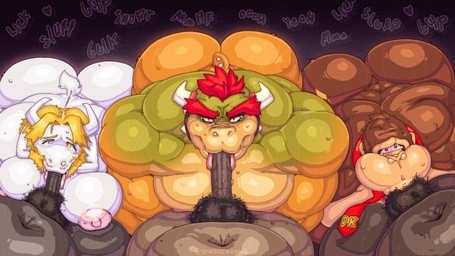2_horns anthro barazoku beard big_butt big_nipples blonde_beard blonde_eyebrows blonde_facial_hair blonde_hair blue_eyes brown_body brown_fur butt collar collar_only deep_throat eyebrows facial_hair fellatio fur green_body green_scales group hair heart_symbol heterochromia horn long_ears looking_at_viewer male male/male male_penetrated male_penetrating male_penetrating_male mature_male moon mostly_nude mostly_nude_anthro mostly_nude_male multicolored_body multicolored_scales muscular muscular_anthro muscular_male navel necktie necktie_only nipples nude nude_anthro nude_male oral oral_penetration parallel_sex penetration penile penile_penetration pink_nipples pubes puffed_cheeks red_eyebrows red_eyes red_hair red_necktie scales sex small_tail sound_effects spiked_collar spiked_tail spikes spikes_(anatomy) tail text tongue tongue_out tongue_out_fellatio white_body white_fur yellow_body yellow_eyes yellow_scales borzoibeans donkey_kong_(series) mario_bros nintendo undertale_(series) asgore_dreemurr bowser donkey_kong_(character) ape boss_monster_(undertale) bovid caprine goat gorilla haplorhine koopa mammal primate scalie 16:9 2025 english_description hi_res widescreen