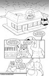 3_panel_comic 5_fingers :o anthro apron bag belly big_belly big_breasts big_butt black_line_art bodily_fluids bottomwear breasts building butt car cash_register closed_smile clothed clothing dialogue door dress ear_piercing ear_ring eyebrow_through_hair eyebrows eyelashes eyes_closed fast_food fast_food_employee female fingers food fries fully_clothed fur hair hat headgear headwear inner_ear_fluff inner_monologue inside long_hair long_neck mane mouth_closed name_tag nervous obese obese_anthro obese_female open_mouth outside overweight overweight_anthro overweight_female pants piercing purse restaurant ring_piercing shirt sign smile speech_bubble standing surprised_expression sweat sweatdrop tail talking_to_another teeth text thick_thighs thinking thought_bubble tongue topwear translucent translucent_hair tuft vehicle visor_cap window nekocrispy cindy_goldheart mary_blissany canid canine canis domestic_cat domestic_dog felid feline felis giraffe giraffid mammal 2023 comic digital_media_(artwork) english_text greyscale hi_res monochrome url
