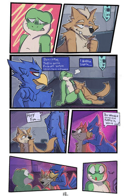 4_fingers 7_panel_comic anthro anthro_on_anthro anthro_penetrated anthro_penetrating anthro_penetrating_anthro balls beak biped black_nose blood blue_balls blue_body blue_feathers blue_penis bodily_fluids border clenched_teeth dialogue ellipsis erection exclamation_point eye_roll eyes_closed feathers fellatio fingers flaccid front_view fur gangbang genitals glans green_body green_skin group group_sex hand_on_hip hand_on_penis handjob imminent_anal imminent_sex inner_monologue inside interspecies joining_in looking_back looking_down looking_pleasured lucky_pierre male male/male male_penetrated male_penetrating male_penetrating_male nervous nosebleed nude one_eye_closed open_mouth oral oral_penetration page_number penetration penile penis plantigrade profanity question_mark red_background sex simple_background sitting spacecraft spaceship_interior speech_bubble spitroast standing surprised swallowing sweat sweatdrop tail tail_feathers tan_body tan_fur tan_tail teeth text thinking threesome trio vehicle white_body white_border white_glans white_skin wink winking_at_another yellow_beak yellow_body yellow_fur kickingkeldeo nintendo star_fox falco_lombardi fox_mccloud slippy_toad amphibian avian bird canid canine fox frog mammal 2025 comic digital_drawing_(artwork) digital_media_(artwork) english_text hi_res multiple_scenes
