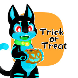 anthro belly black_body blue_body candy dessert food fruit gesture glowing glowing_body green_laces green_tongue happy holidays machine male plant pumpkin pumpkin_pail red_eyes simple_background smile solo striped_body stripes text tongue trick-or-treating white_nose fairycatcreation halloween nile_(munchqit) domestic_cat felid feline felis mammal monster munchqit robot 1:1 absurd_res baybayin_text hi_res