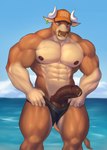 abs anthro big_muscles clothed clothing facial_piercing genitals gold_nose_ring hat headgear headwear male muscular muscular_anthro muscular_male nipples nose_piercing partially_clothed pecs penis piercing solo topless vein veiny_penis rsotart buck_(rsotart) bovid bovine cattle mammal hi_res