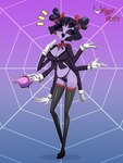 anthro breasts cleavage clothed clothing fangs female gloves handwear legwear multi_arm multi_eye multi_limb open_mouth open_smile smile solo spider_web teapot teeth thigh_highs thong underwear usagi_star undertale undertale_(series) muffet arachnid arthropod spider 3:4 hi_res