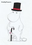 anthro balls clothing erection eyes_closed genitals hat headgear headwear humanoid_genitalia humanoid_penis male penis pose simple_background solo thinking_pose top_hat daddypassion the_moomins moominpappa hi_res