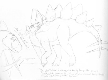 after_transformation back_plates beak dialogue feet feral leaf looking_back male nails open_mouth scales simple_background smile solo spiked_tail spikes spikes_(anatomy) tail text thagomizer toenails toes walking white_background wind thefishoutofwater dinosquad erwin_caruso dinosaur ornithischian prehistoric_species reptile scalie stegosaurian stegosaurus thyreophoran english_text hi_res monochrome sketch