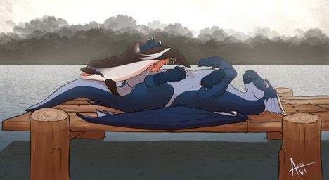animal_genitalia animal_penis anus balls blue_body blue_eyes blue_scales blush bodily_fluids cetacean_genitalia cetacean_penis cum cum_in_sheath cum_on_belly cum_on_body cum_on_self docking duo erection eyes_closed feral feral_on_feral feral_penetrated feral_penetrating feral_penetrating_feral frottage genital_fluids genitals gloves_(marking) interspecies leg_markings legs_up looking_pleasured lying male male/male male_penetrated male_penetrating male_penetrating_male markings membrane_(anatomy) membranous_wings on_back outside penetration penile penis penises_touching pier scales seaside sex sheath socks_(marking) tail tapering_penis water wings avilon mythology azusis aquatic cetacean dolphin dragon mammal mythological_creature mythological_scalie oceanic_dolphin scalie toothed_whale 2016