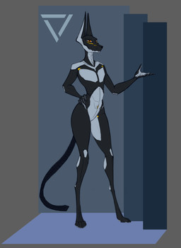 anthro augmented big_ears crossgender cybernetic_arm cybernetic_leg cybernetic_limb cybernetic_tail cybernetics hand_on_hip looking_at_viewer machine male multicolored_body nude simple_background sketchy slim slim_anthro slim_male solo standing symbol synthetic tail two_tone_body the_dark_skull android canid canine canis cyborg jackal mammal robot digital_media_(artwork) hi_res sketch