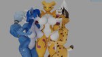 anthro big_breasts blue_body blue_fur breast_play breast_suck breasts claws ear_piercing erection eyes_closed female female/female fur genitals group group_sex hand_on_breast hand_on_leg hand_on_thigh looking_down nipples nude open_mouth piercing pussy sex sucking tail tattoo threesome trio yellow_body yellow_fur dragon696 dragonaurix warfaremachine_(modeler) bandai_namco digimon nintendo star_fox krystal_(star_fox) miyu_(star_fox) warfare_krystal warfare_miyu warfare_renamon canid canine digimon_(species) felid feline fox lynx mammal renamon 3d_(artwork) digital_media_(artwork) hi_res
