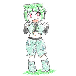 alternate_species animal_ears belt bottomwear claws clothed clothing crop_top fangs female front_view gym_leader humanoidized looking_at_viewer open_mouth open_smile red_eyes shirt shorts shrug_(clothing) simple_background smile solo standing teeth topwear white_background 9rimson nintendo pokemon gardenia_(pokemon) animal_humanoid bulbasaur generation_1_pokemon humanoid pokemon_(species) pokemon_humanoid 2017 full-length_portrait portrait sketch