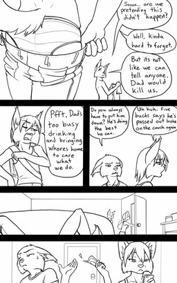 adolescent anthro backpack bodily_fluids bottomwear clothed clothing dialogue door dressing duo ears_back electronics eyebrows eyes_closed faceless_anthro faceless_character faceless_male female fully_clothed fur furniture hair holding_object holding_phone male midriff money mostly_offscreen_anthro mostly_offscreen_character mostly_offscreen_male navel on_sofa open_mouth panties pants phone pivoted_ears shirt short_hair sofa speech_bubble sweat sweatdrop tail teeth text topless topless_anthro topless_male topwear underwear young young_anthro young_female young_male black-kitten keith_(black-kitten) sebastien_(black-kitten) serah_(black-kitten) felid feline lynx mammal 2016 5:8 black_and_white comic digital_drawing_(artwork) digital_media_(artwork) english_text hi_res line_art monochrome brother_(lore) brother_and_sister_(lore) sibling_(lore) sister_(lore) twins_(lore)