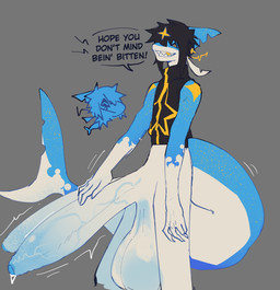 2_penises anthro balls big_balls big_penis black_hair bodily_fluids chibi claws cum ejaculation fin genital_fluids genitals gold_(metal) gold_tooth hair huge_penis hyper hyper_genitalia hyper_penis male multi_genitalia multi_penis penis shark_tail smile solo lenorefodao nintendo pokemon fan_character fish generation_3_pokemon humanoid marine pokemon_(species) shark sharpedo absurd_res hi_res