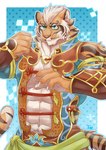 abstract_background angry anthro biped blue_eyes clothed clothing fully_clothed male male_anthro solo teeth putai22 nekojishi studio_klondike lin_hu felid mammal pantherine tiger hi_res tagme