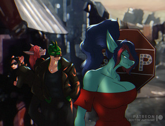 anthro big_breasts bite biting_lip black_hair breasts cleavage clothed clothing detailed_background ear_piercing ear_ring eyelashes eyewear facial_hair female fur green_body green_eyes green_scales grey_body grey_scales group hair hair_over_eye highlights_(coloring) jacket jewelry leather leather_clothing leather_jacket leather_topwear male multicolored_body multicolored_hair multicolored_scales music mustache necklace off_shoulder one_eye_obstructed outside patreon_logo piercing ponytail red_hair red_highlights retro ring_piercing scales smile sunglasses synthwave tan_body tan_scales teal_body teal_scales text topwear two_tone_body two_tone_hair two_tone_scales white_body white_fur yellow_eyes doctor_awesome patreon alligator alligatorid american_opossum aquatic crocodilian fish lizard mammal marsupial reptile scalie shark 2022 artist_name digital_drawing_(artwork) digital_media_(artwork) hi_res watermark