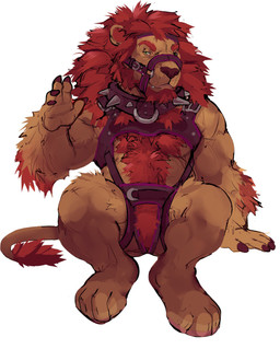 4_toes 5_fingers anthro arm_tuft bdsm beard biceps body_hair bridle chest_tuft claws collar crotch_tuft d-ring elbow_tuft eyebrows facial_hair featureless_crotch feet finger_claws fingers fluffy fur gesture green_eyes harness inner_ear_fluff inviting leather leather_collar leather_harness looking_at_viewer male mane muscular muscular_male petplay ponyplay red_beard red_eyebrows red_facial_hair red_mane roleplay simple_background sitting small_eyes snaggle_tooth solo spiked_collar spikes tail tail_tuft tan_body tan_fur toes tuft waving waving_at_viewer white_background carvarior alder_(shanghaiohmy) felid lion mammal pantherine 2024 colored digital_drawing_(artwork) digital_media_(artwork) hi_res