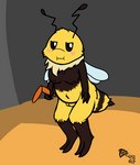 2022 annoyed anthro arthropod bee blush blush_lines boomerang breasts brown_eyes bug_fables dated female genitals hymenopteran insect insect_wings lendri_mujina moonsprout_games neck_tuft nipples no_sclera nude pussy signature solo standing stinger tuft vi_(bug_fables) wings