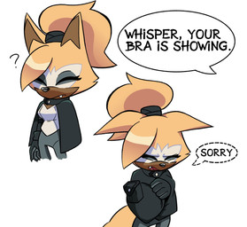 anthro blonde_hair bottomwear breasts brown_body cloak clothing dialogue eyelashes eyes_closed facial_markings fangs female hair head_markings markings mask_(marking) pants ponytail question_mark solo teeth gordondestroyer idw_publishing sega sonic_the_hedgehog_(comics) sonic_the_hedgehog_(idw) sonic_the_hedgehog_(series) whisper_the_wolf canid canine canis mammal wolf 2026 hi_res