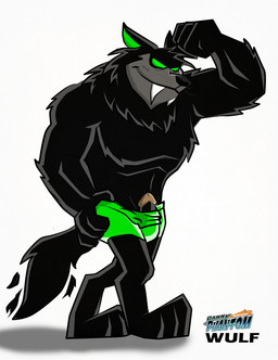 anthro biceps big_muscles biped black_body black_fur black_nose boxers_(clothing) clothed clothing erection fangs flexing fur genitals green_clothing green_eyes green_underwear grin humanoid_genitalia humanoid_penis male muscular muscular_anthro muscular_male pecs penis pose shadow simple_background smile solo standing teeth topless underwear whiskers white_background jazcabungcal danny_phantom nickelodeon wulf_(danny_phantom) canid canine canis ghost mammal spirit wolf 2014 hi_res