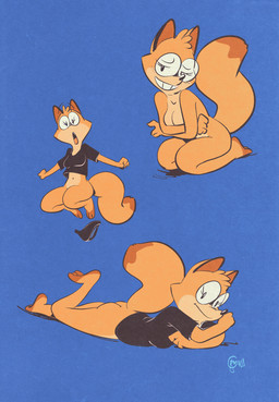 3_toes anthro barefoot black_clothing black_panties black_underwear blue_background bottomless breasts butt cartoon_physics cleavage clothed clothing covering covering_breasts dipstick_tail discarded_clothing eyewear eyewear_only feet female glasses glasses_only kneeling lying markings nude on_front panties panties_removed paws plantigrade shirt simple_background solo t-shirt tail tail_markings teasing toes topwear underwear wearing_glasses edtropolis melanie_(edtropolis) canid canine fox mammal 2024 absurd_res hi_res