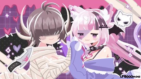 :3 blush bone brown_hair choker clothing duo female hair heart_symbol jewelry knife mummy_wrappings necklace pajamas pink_hair skull smile snaggle_tooth spiral spiral_eyes tail teeth lp8000mao animal_humanoid cat_humanoid felid felid_humanoid feline feline_humanoid humanoid mammal mammal_humanoid mummy undead zombie invalid_tag 16:9 animated no_sound short_playtime video widescreen