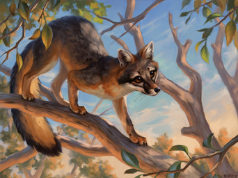 big_tail black_claws black_nose black_tail_tip blue_sky branch brown_eyes claws cloud detailed_background detailed_fur dewclaw dipstick_tail feral fluffy fluffy_tail fur grey_body grey_fur in_tree leaf markings multicolored_body multicolored_fur on_branch orange_body orange_fur paws plant quadruped realistic short_fur sky solo tail tail_markings tan_body tan_fur tree walking whisker_spots whiskers white_body white_fur alexpahomov canid canine fox grey_fox mammal urocyon 2022 detailed digital_media_(artwork) digital_painting_(artwork) hi_res painting_(artwork)