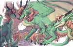 female hair long_hair orange_eyes orange_hair teeth wings mihuankarya mythology dragon mythological_creature mythological_scalie scalie hi_res