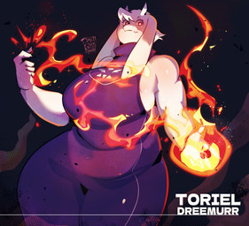 2_horns 5_fingers anthro bare_shoulders big_breasts big_iris biped black_background black_eyebrows breasts cheek_tuft claws closed_smile clothed clothed_anthro clothed_female clothing elemental_manipulation eyebrows eyeshadow facial_tuft fangs female finger_claws fingers fire fire_manipulation floppy_ears fur fur_tuft glistening glistening_arms glistening_breasts head_tuft horn huge_breasts humanoid_hands iris legs_together light_body light_fur long_ears looking_at_viewer lop_ears makeup mature_anthro mature_female mouth_closed multicolored_clothing multicolored_robe pose pupils purple_eyeshadow red_eyes robe simple_background smile smiling_at_viewer smoke snout solo standing teeth text thick_thighs three-quarter_view tuft two_tone_robe white_body white_breasts white_claws white_ears white_fur white_horn white_pupils white_sclera white_text wide_hipped_anthro wide_hipped_female wide_hips can3ko undertale_(series) toriel boss_monster_(undertale) bovid caprine goat mammal 2026 absurd_res artist_name character_name digital_drawing_(artwork) digital_media_(artwork) hi_res portrait signature three-quarter_portrait
