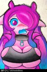 anthro big_breasts blue_hair blue_mouth blue_sclera blue_tongue blush breast_squish breasts chain clothing collar eye_covering female hair jacket jacket_on_shoulders multicolored_hair pink_body pink_skin purple_eyes purple_hair spiral_eyes squish surprised_expression tight_clothing tongue topwear sheebibites animal_humanoid cephalopod cephalopod_humanoid humanoid marine marine_humanoid mollusk mollusk_humanoid octopus_humanoid absurd_res hi_res oil_painting_(artwork) painting_(artwork) traditional_media_(artwork) traditional_painting_(artwork)