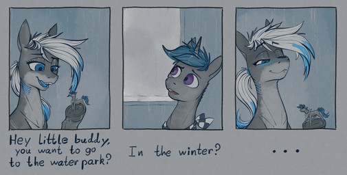 blue_eyes blush dialogue duo female feral hair horn kerchief larger_female male male/female micro neckerchief neckwear purple_eyes simple_background size_difference smaller_male smile suggestive_dialogue text white_hair stray_prey hasbro my_little_pony mythology fan_character lacera_viscera lucent_(oc) aquatic equid equine fish horse hybrid mammal mythological_creature mythological_equine pony shark unicorn 2026 absurd_res comic digital_drawing_(artwork) digital_media_(artwork) english_text hi_res