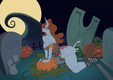 anthro breasts cemetery clothing cosplay costume female food fruit genitals holidays horn intersex jack-o'-lantern plant pumpkin pumpkin_fucking rubbing_vulva solo tombstone vulva pulred halloween mythology the_nightmare_before_christmas rosie_(roselynn_meadow) equid equine mammal mythological_creature mythological_equine unicorn hi_res