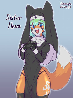 anthro christian_cross christian_symbol clothed clothing cross crossdressing exposed_thighs femboy inverted_cross male nun nun_outfit religion religious_symbol solo thick_thighs hevanafa christianity heva_(hevanafa) canid canine fox mammal 3:4 absurd_res hi_res