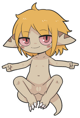 anthro blonde_hair blush breasts brown_body claws crouching featureless_breasts featureless_crotch female gesture hair half-closed_eyes hand_gesture loli looking_at_viewer narrowed_eyes navel nude pointing red_eyes simple_background small_breasts smile solo spread_legs spreading white_background young young_anthro young_female doneru tany_(doneru) bamfear hi_res adult_(lore)