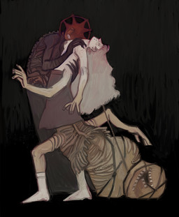 1_eye 4_fingers 5_fingers black_background body_horror clothed clothing deformation duo eyes_closed female female/female fingers grey_body grey_hair grey_skin hair horror_(theme) mouth_closed mouth_piercing multi_arm multi_limb not_furry not_furry_focus nude nude_female nude_humanoid open_mouth red_face rope simple_background tear_drip tear_trough text topless unusual_anatomy intuchorik fear_&_hunger_2:_termina fear_and_hunger fear_and_hunger:_termina cocoon_(fear_and_hunger) dysmorphia_(fear_and_hunger) marina_(fear_and_hunger) samarie_(fear_and_hunger) humanoid monster monstrous_humanoid moonscorched 2024 absurd_res artist_name colored digital_media_(artwork) digital_painting_(artwork) english_description full-length_portrait hi_res painting_(artwork) portrait trans_(lore) trans_woman_(lore)
