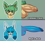 ambiguous_gender anthro balls big_penis blue_balls blue_nose blue_penis brown_nose chart comparing duo femboy foreskin genitals green_hair green_pubes hair humanoid_genitalia humanoid_penis leaf leaf_ears long_penis male manly penis penis_chart pubes thick_penis vein veiny_penis yellow_balls yellow_penis chromaboiii nintendo penis_lineup pokemon candido_(chromaboiii) nyli_(chromaboiii) eeveelution generation_4_pokemon glaceon leafeon pokemon_(species) digital_drawing_(artwork) digital_media_(artwork) hi_res