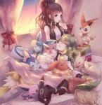 alternate_color bed bedding blanket bodily_fluids butt_wings cuddling eyes_closed female feral food furniture group lying male pawpads paws sleeping sweat tail unusual_wing_placement wings torute nintendo pokemon hilda_(pokemon) n_(pokemon) canid canine eevee eeveelution espeon flareon generation_1_pokemon generation_2_pokemon generation_4_pokemon generation_5_pokemon glaceon human jolteon leafeon legendary_pokemon mammal pokemon_(species) shiny_pokemon umbreon vaporeon victini