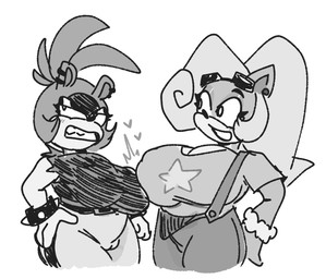 anthro big_breasts blush blush_lines bracelet breast_size_difference breast_squish breasts camel_toe duo ear_piercing ear_ring eyewear eyewear_on_head female flustered goggles goggles_on_head half-closed_eyes hand_on_hip huge_breasts jewelry looking_at_another looking_away narrowed_eyes nipple_outline piercing ring_piercing sharp_teeth smile spiked_bracelet spikes squish teeth thick_thighs errorplush activision crash_bandicoot_(series) idw_publishing sega sonic_the_hedgehog_(comics) sonic_the_hedgehog_(idw) sonic_the_hedgehog_(series) coco_bandicoot surge_the_tenrec afrosoricid bandicoot mammal marsupial tenrec crossover hi_res