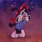 anthro black_body black_fur bottomless clothed clothing desperation fur grimace hat headgear headwear holding_crotch knock-kneed male omorashi potty_dance shirt simple_background solo tongue tongue_out topwear ekuhvielle animaniacs warner_brothers wakko_warner inkblot mammal low_res