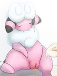 1_toe 2023 3:4 anthro biped blush blush_lines bodily_fluids bovid caprine content digital_media_(artwork) disembodied_hand duo eyelashes eyes_closed featureless_hands female flaaffy front_view fur generation_2_pokemon genital_fluids genitals glistening glistening_genitalia glistening_pussy hand_on_own_belly happy heart_after_text heart_symbol hi_res human japanese_text k-dra61 mammal narrowed_eyes nintendo nude peeing pink_body plump_labia pokemon pokemon_(species) pussy relieved sheep simple_background sitting smile solo_focus spread_legs spreading striped_ears text translated urine urine_stream white_background white_body white_fur white_wool wipe wool_(fur)