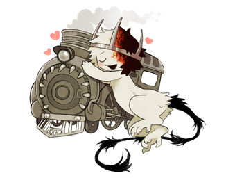 4_toes :d ambiguous_gender black_body black_fur black_tail blush chibi crown duo eyes_closed feet fur headgear heart_symbol machine mechanophilia noseless open_mouth open_smile simple_background smile steam tail toes train vehicle white_background white_body white_fur jejejunum ember_(jejejunum) hellmouth_(jejejunum) living_machine living_train living_vehicle spirit 2025 full-length_portrait hi_res portrait male_(lore)