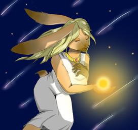 biped bottomwear clothed clothing dress ears_back eyes_closed female fully_clothed glowing jewelry long_ears magic_user necklace night orb pivoted_ears sky solo standing star starry_sky three-quarter_view topwear white_bottomwear white_clothing white_dress white_topwear wind houkaisp lagomorph leporid mammal rabbit digital_media_(artwork) hi_res portrait three-quarter_portrait