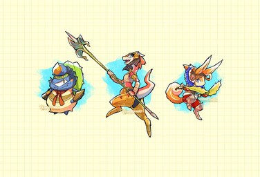 1_eye accessory ambiguous_anthro ambiguous_gender anthro arm_wraps armlet armor arms_bent biped blue_body blue_eyes breasts clothed clothed_ambiguous clothed_anthro clothed_female clothing crop_top digitigrade ear_piercing ear_ring egyptian egyptian_clothing egyptian_headdress female fully_clothed fully_clothed_ambiguous fully_clothed_anthro fully_clothed_female fur glistening glistening_eyes group hammer hand_on_hip head_tail headband headgear helmet holding_hammer holding_melee_weapon holding_object holding_polearm holding_spear holding_tool holding_weapon horn inner_ear_fluff legwear looking_back melee_weapon mouth_closed multicolored_body multicolored_skin nemes_(clothing) non-mammal_breasts noseless open_mouth open_smile orange_body orange_fur orange_tail pattern_background piercing pointy_ears polearm prick_ears pupils red_body red_skin red_tail red_tongue ring_piercing shirt simple_background small_breasts smile snout spear standing stinger tail tan_body tan_fur tan_skin tan_tail tapering_tail teeth text tongue tools topwear trio tuft two_tone_body two_tone_skin usekh weapon white_eyes white_sclera wraps shrimposaurus ever_oasis nintendo levi_(ever_oasis) miura sol_(ever_oasis) arachnid arthropod drauk lagomorph lagora mammal scalie scorpion 2023 artist_name digital_media_(artwork) shaded url