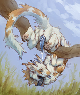 ambiguous_slit blue_eyes blue_penis bodily_fluids cum cum_drip cum_dripping_from_penis dripping exposed_teeth fangs feral fluffy forked_tongue fur genital_fluids genitals grass grin hanging_from_branch horn knot knotted_penis long_tail looking_at_viewer male mane markings orange_markings paws penis plant raised_tail sky smile solo tail tassels teeth tongue tree white_body white_fur belo mythology pisk dragon mythological_creature mythological_scalie scalie absurd_res colored digital_drawing_(artwork) digital_media_(artwork) full-length_portrait hi_res portrait sketch