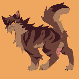 animal_genitalia animal_penis anus bodily_fluids claws feline_genitalia feline_penis feral genital_fluids genitals looking_at_viewer male penis precum raised_tail side_view simple_background solo standing tail kitty_soda warriors_(book_series) brambleclaw_(warriors) domestic_cat felid feline felis mammal 1:1 hi_res
